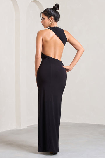 Ashley Black Asymmetric Sleeveless Cut-Out Split Maxi Dress